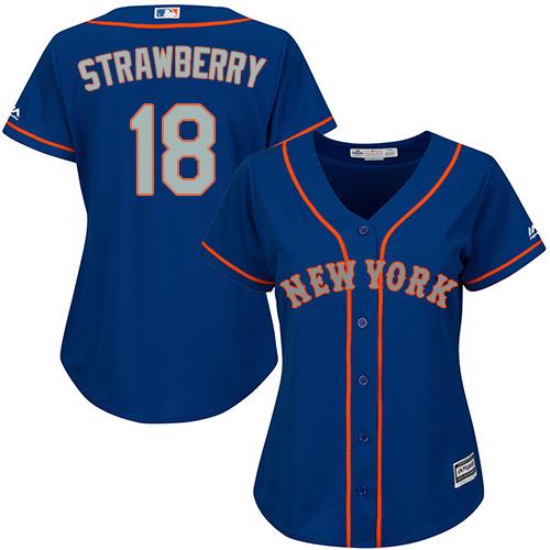 Mets #18 Darryl Strawberry Blue(Grey NO.) Alternate Women's Stitched MLB Jersey - Click Image to Close